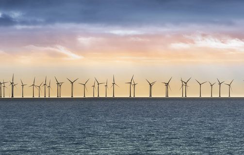 Panorama of offshore wind turbines